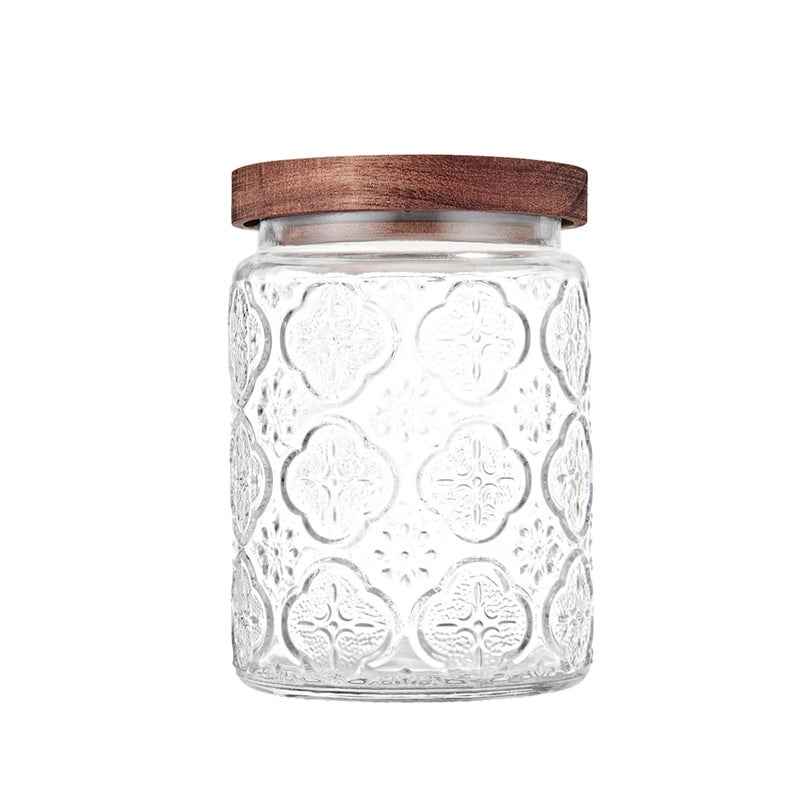 Custde Glass Storage Jars With Airtight Lid, 23.7oz Container For Kitchen Counter with Wooden Lid, brown sugar, candy, coffee, cookie, salt, tea, cute Jar (Begonia Flowers*1) - Image 1