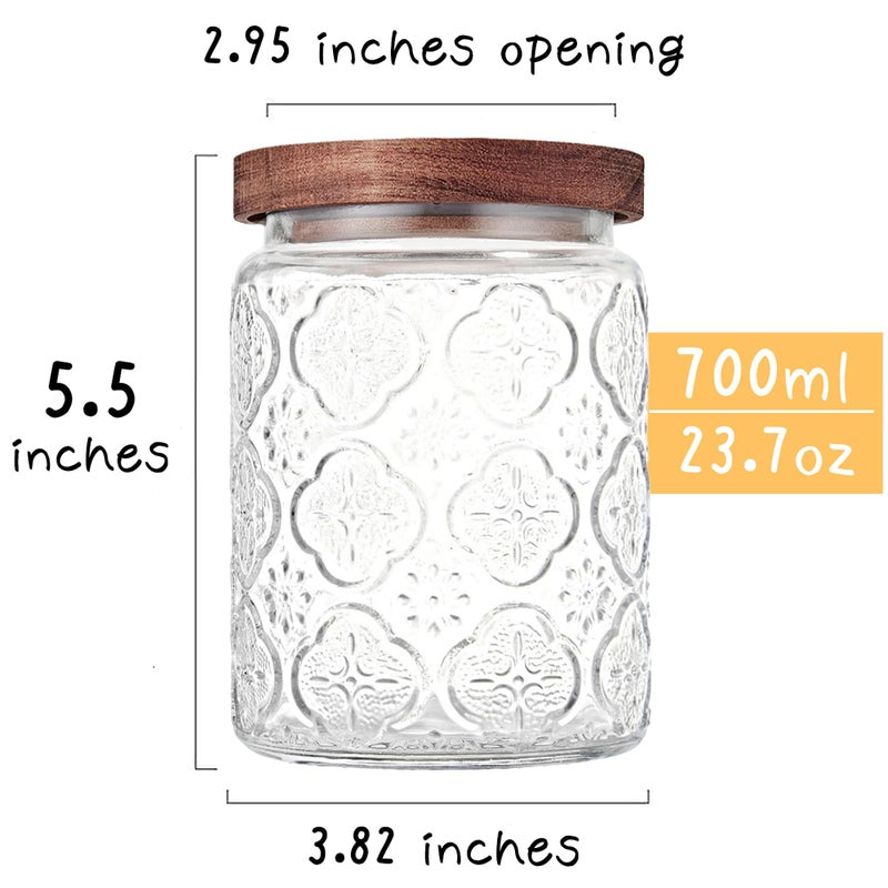 Custde Glass Storage Jars With Airtight Lid, 23.7oz Container For Kitchen Counter with Wooden Lid, brown sugar, candy, coffee, cookie, salt, tea, cute Jar (Begonia Flowers*1) - Image 2