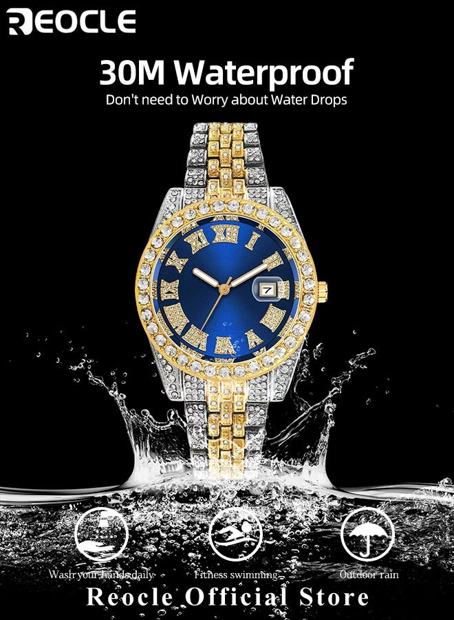 REOCLE New Women's Watch Full Diamond Roman Scale Calendar Fashionable Women's Watch Quartz Watch  - Image 4