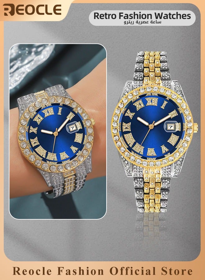 REOCLE New Women's Watch Full Diamond Roman Scale Calendar Fashionable Women's Watch Quartz Watch  - Image 1