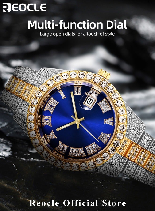 REOCLE New Women's Watch Full Diamond Roman Scale Calendar Fashionable Women's Watch Quartz Watch  - Image 3