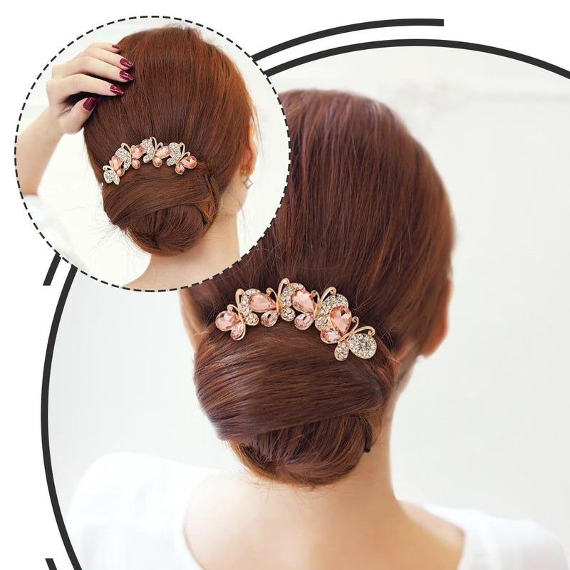Butterfly Rhinestone Hair Fork Vintage Hair Stick Pin Light Gold Color for Hanfu and Updo Styling - Image 4