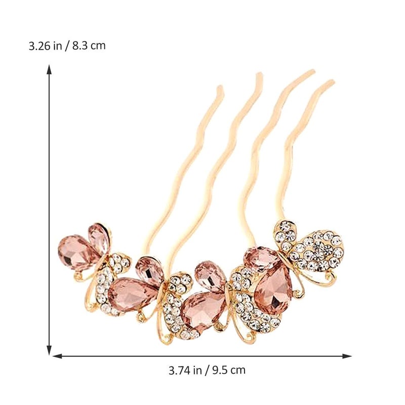 Butterfly Rhinestone Hair Fork Vintage Hair Stick Pin Light Gold Color for Hanfu and Updo Styling - Image 2