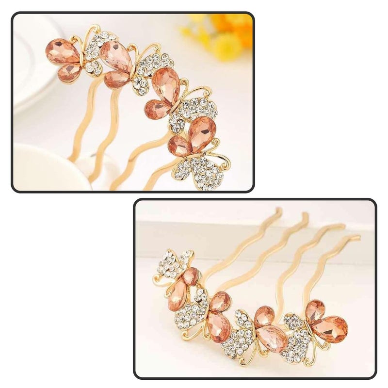 Butterfly Rhinestone Hair Fork Vintage Hair Stick Pin Light Gold Color for Hanfu and Updo Styling - Image 3