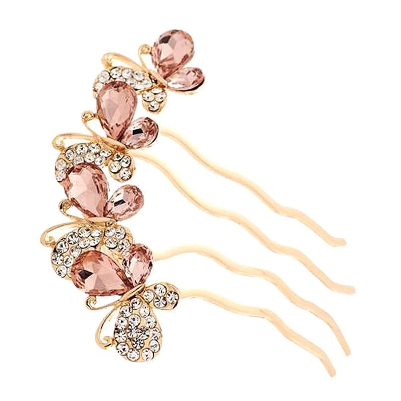 Butterfly Rhinestone Hair Fork Vintage Hair Stick Pin Light Gold Color for Hanfu and Updo Styling - Image 1