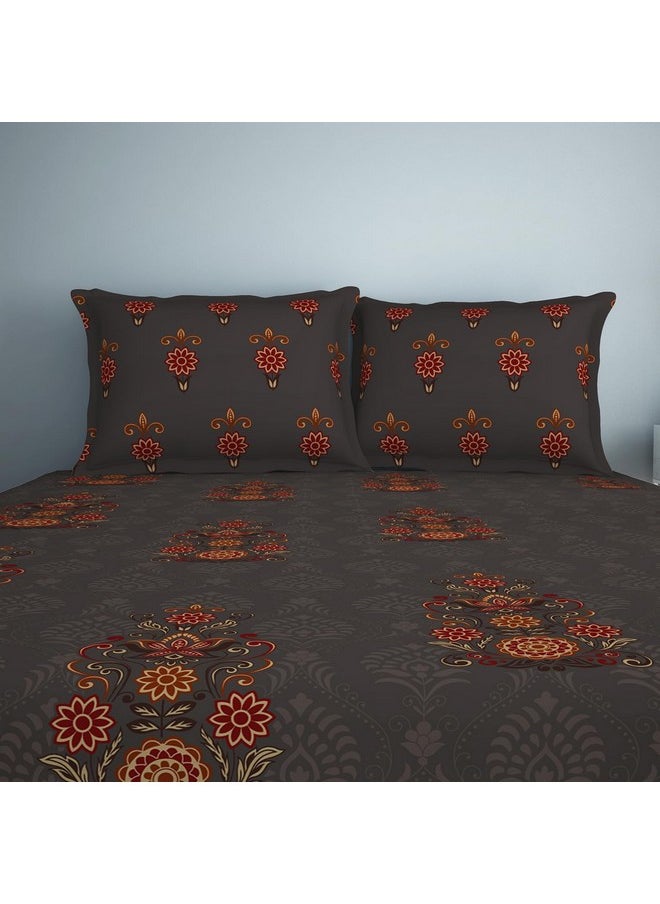 SPACES Spaces 100% Cotton Double Bedsheet (224 Cm X 254 Cm / 43Cm X 68 Cm) | 132 TC Percale Ornate Bedsheet & Pillow Covers Set (Brushed Nickel)- Aurum  - Image 4