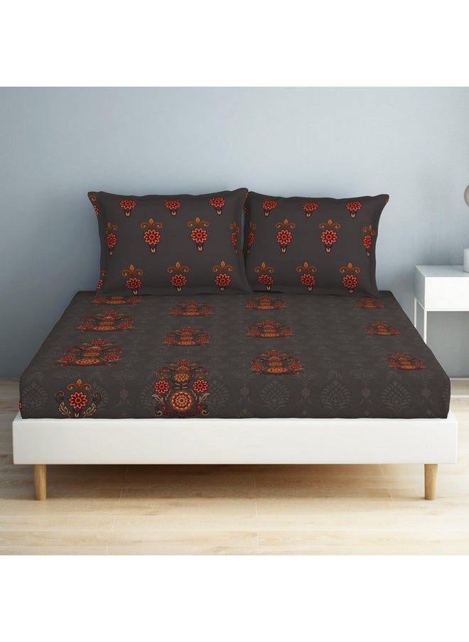 SPACES Spaces 100% Cotton Double Bedsheet (224 Cm X 254 Cm / 43Cm X 68 Cm) | 132 TC Percale Ornate Bedsheet & Pillow Covers Set (Brushed Nickel)- Aurum  - Image 1