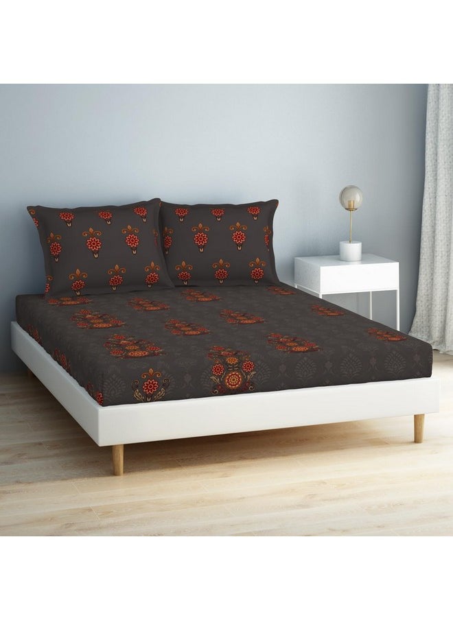 SPACES Spaces 100% Cotton Double Bedsheet (224 Cm X 254 Cm / 43Cm X 68 Cm) | 132 TC Percale Ornate Bedsheet & Pillow Covers Set (Brushed Nickel)- Aurum  - Image 2