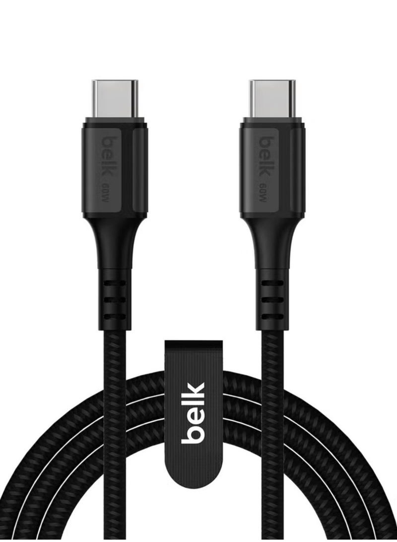 بيلك كابل USB C إلى USB C 60 وات شحن سريع 120 سم متوافق مع سلسلة iPhone 17/16/15، MacBook Pro iPad Pro، Samsung Galaxy S25 S24 Ultra Z Fold، OPPO Honor OnePlus Huawe أسود - Image 1