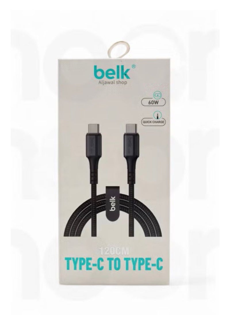 بيلك كابل USB C إلى USB C 60 وات شحن سريع 120 سم متوافق مع سلسلة iPhone 17/16/15، MacBook Pro iPad Pro، Samsung Galaxy S25 S24 Ultra Z Fold، OPPO Honor OnePlus Huawe أسود - Image 3