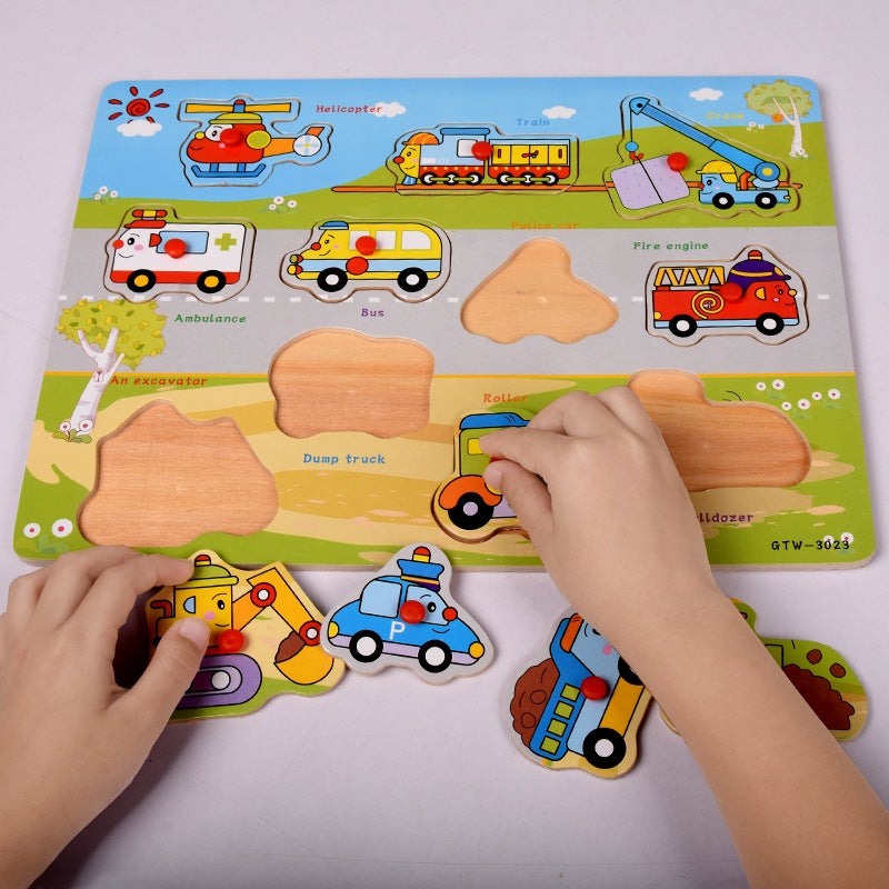 Hand-Held Board Children'S Wooden Puzzle Early Education Digital Letters Animal Traffic Learning Cognitive Puzzle - Image 3