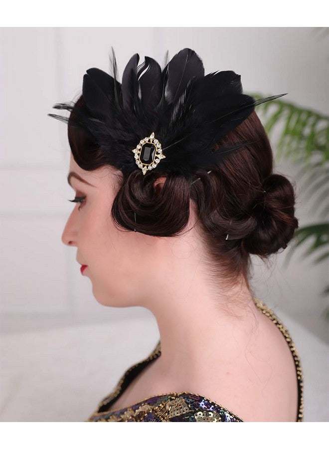 Aimimier 1920S Flapper Black Feather Headpiece Crystal Roaring 20S Feather Hair Clip Masquerade Gatsby Hair Jewelry For Women And Girls - Image 3