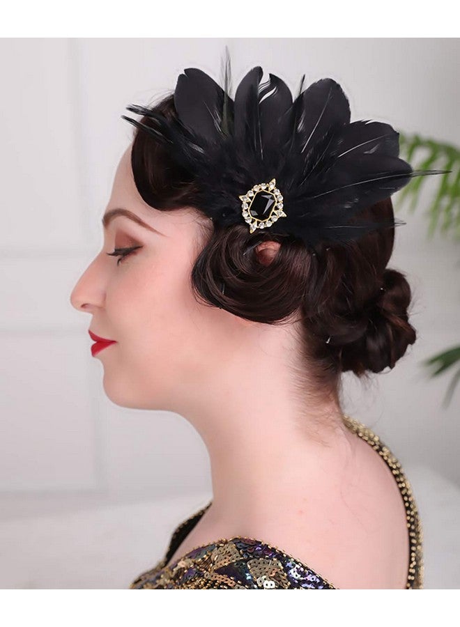 Aimimier 1920S Flapper Black Feather Headpiece Crystal Roaring 20S Feather Hair Clip Masquerade Gatsby Hair Jewelry For Women And Girls - Image 4