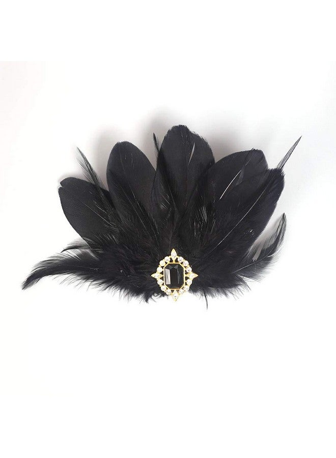 Aimimier 1920S Flapper Black Feather Headpiece Crystal Roaring 20S Feather Hair Clip Masquerade Gatsby Hair Jewelry For Women And Girls - Image 5