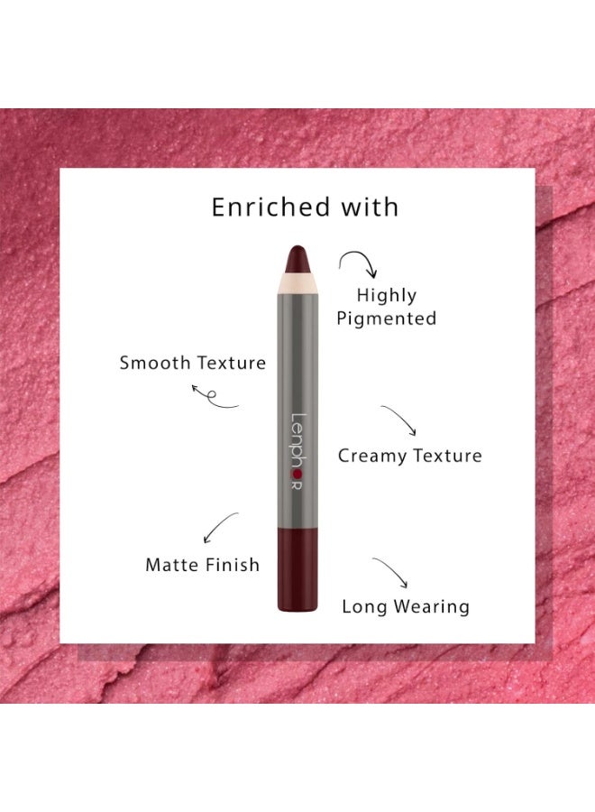 Lenphor Matt Show-Off 2 in 1 Crayon Lip Pencil Lipstick, Lip Liner Waterproof & Smudgeproof, Long Lasting, Matte Finish, Pointed Tip, Toffee Love, 2.8gm - Image 2