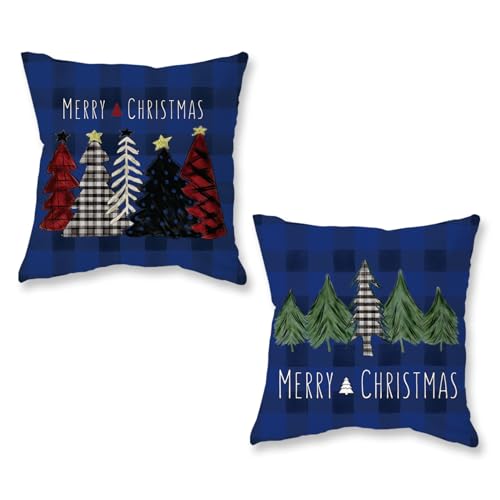 ONWAY Christmas Pillow Covers 16x16 Inch Set of 2 Xmas Red Buffalo Plaid Trees Pillowcases Black Green Decorative Farmhouse Merry Christmas Winter Holiday Cushion Cases for Sofa Couch Livingroom