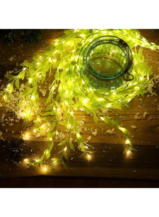 The Bros أضواء خيط الجنية، أضواء خيط ستارة من أوراق صناعية، 4م 200 LED ضوء خيط دافئ أبيض، مزود بالطاقة من خلال القابس الكهربائي لتزيين عيد الميلاد، عيد الفطر، رمضان، ديوالي، أضواء اليراعات متعددة الأوضاع - Image 3