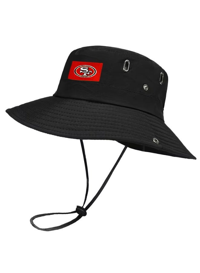 San Francisco 49ers Black Wide-Brim NFL Bucket Hat with Adjustable Chin Strap