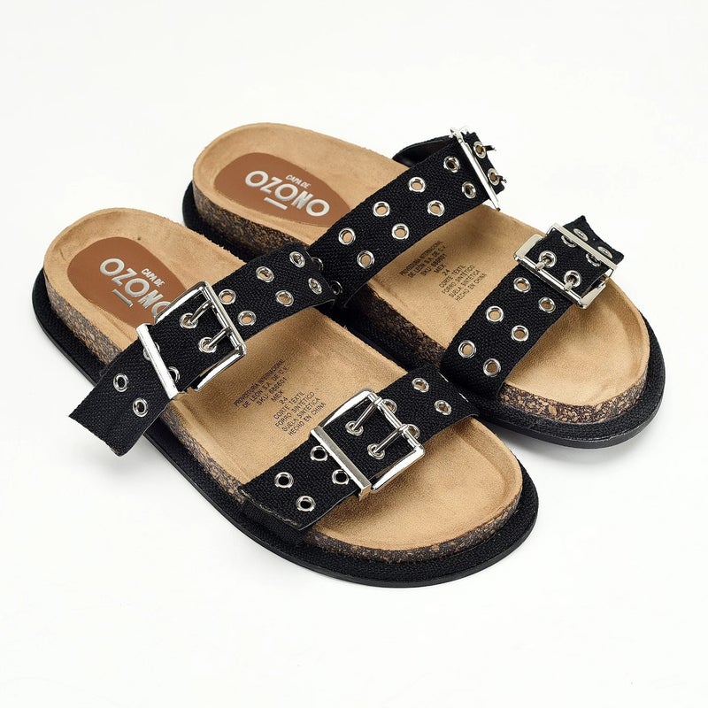 Women's Flat Slipper with Buckle and Rivet, Thick Sole - Image 1