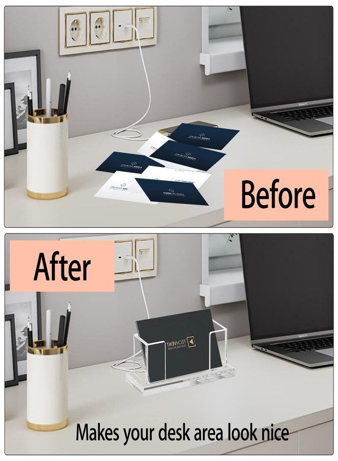 Weiai Acrylic Business Card Holder Stand for Desk, 2 Pieces Modern Clear Base Business Card Organizer Display - Image 4