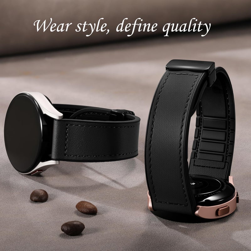 Charlam Magnetic Leather Bands Compatible with Samsung Galaxy Watch 7 Band 6 5 4 FE Active 2 40mm 44mm/Watch 6/4 Classic/Watch 5 Pro/3, 20mm Genuine Leather Straps for Samsung Watch Bands Men Women - Image 4