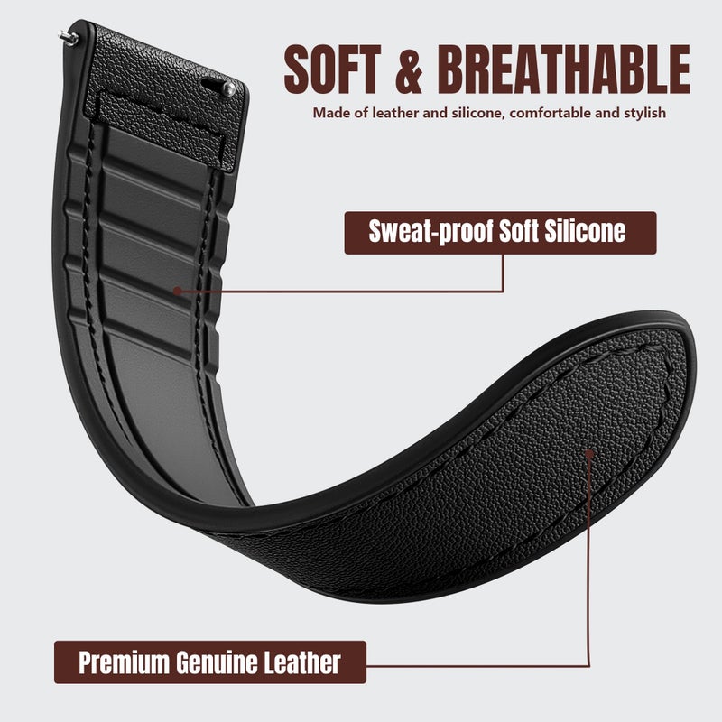 Charlam Magnetic Leather Bands Compatible with Samsung Galaxy Watch 7 Band 6 5 4 FE Active 2 40mm 44mm/Watch 6/4 Classic/Watch 5 Pro/3, 20mm Genuine Leather Straps for Samsung Watch Bands Men Women - Image 2