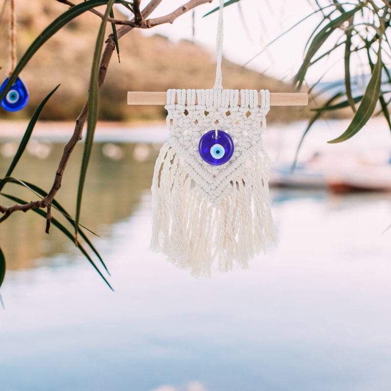 Macrame Tassel Tapestry Evil Eye Tapestry Rustic Style Tapestry Wall Hanging Decor - Image 3