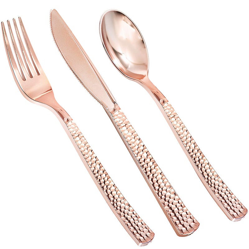 Supernal 180pcs Rose Gold Plastic Silverware - Rose Gold Utensils  Forks  Spoons  Knives - Perfect for Parties  Weddings  Birthdays & More - Image 1