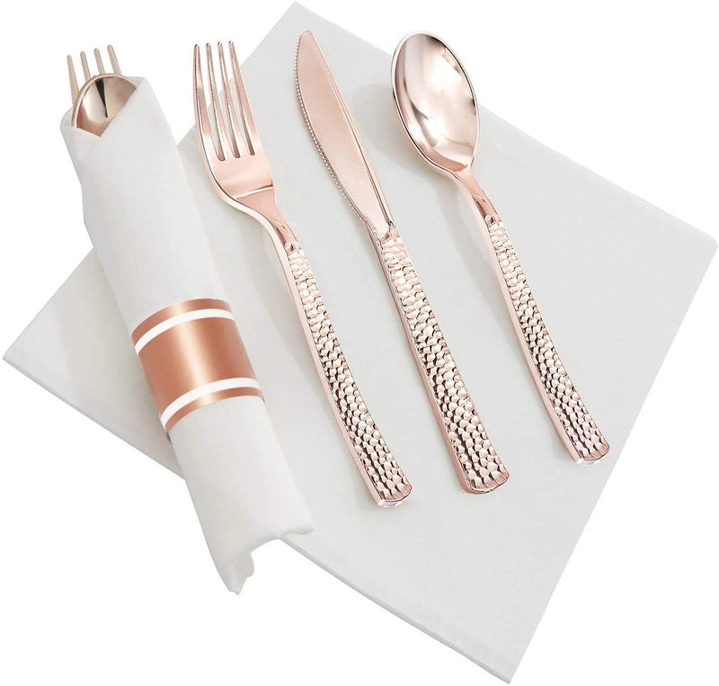 Supernal 180pcs Rose Gold Plastic Silverware - Rose Gold Utensils  Forks  Spoons  Knives - Perfect for Parties  Weddings  Birthdays & More - Image 4