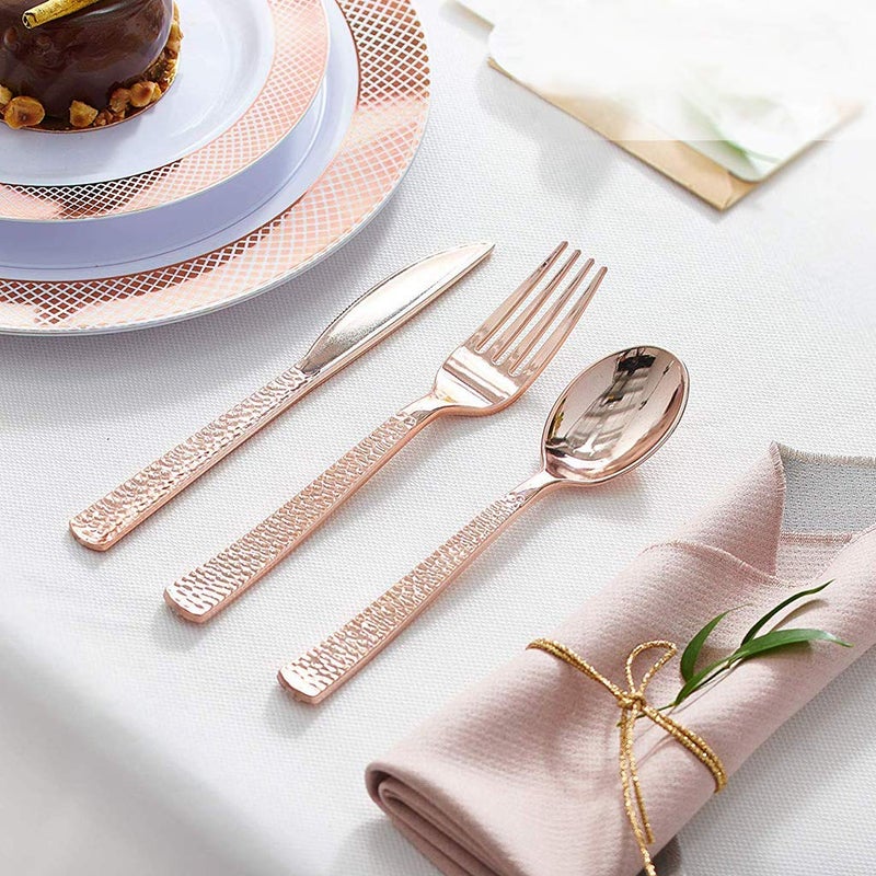 Supernal 180pcs Rose Gold Plastic Silverware - Rose Gold Utensils  Forks  Spoons  Knives - Perfect for Parties  Weddings  Birthdays & More - Image 2