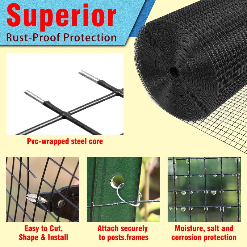 Yardbliss Black Hardware Cloth 1/2inx48inx100ft, 19GA, Chicken Wire Fencing Roll, Black Chicken Wire Mesh, Vinyl PVC Coated Welded Wire Mesh for Chicken Coop Barrier, Rabbit Snake Poultry Fences - Image 3