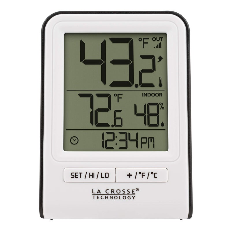 La Crosse Technology La Crosse Technology Wireless IndoorOutdoor Temperature Monitor with HiLow Records Humidity 1224 Hour Time  330 Foot Transmission Range
