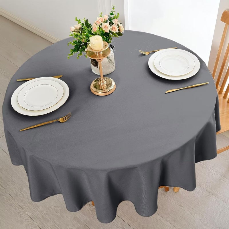 DWCN Light Grey Round Tablecloth, 120 cm, Stain Protection, Washable Table Linen, Waterproof Tablecloth for Dining Room, Garden, Party, Weddings or Household - Image 2
