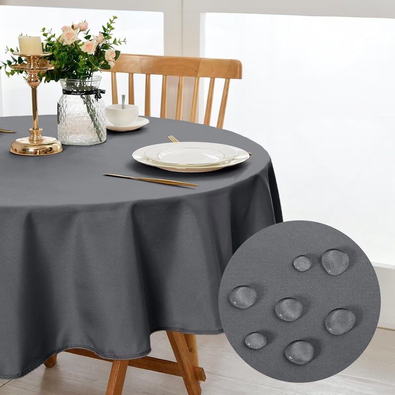 DWCN Light Grey Round Tablecloth, 120 cm, Stain Protection, Washable Table Linen, Waterproof Tablecloth for Dining Room, Garden, Party, Weddings or Household - Image 1