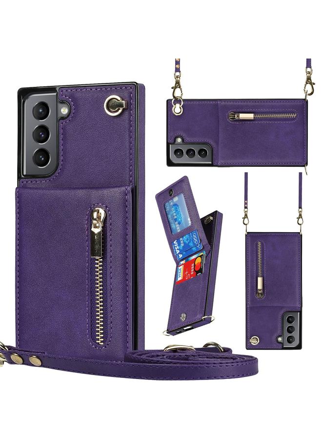 اس-توب جراب لهاتف Samsung Galaxy S21 5G جراب خلفي مربع الشكل من مادة TPU+PU مع حامل وفتحات للبطاقات ومحفظة وحزام - Image 1