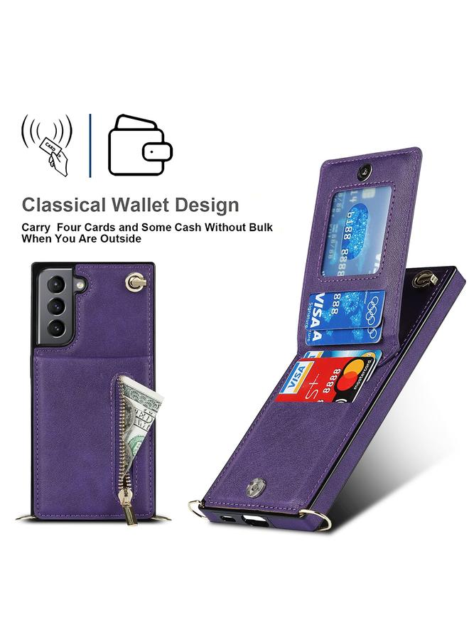 اس-توب جراب لهاتف Samsung Galaxy S21 5G جراب خلفي مربع الشكل من مادة TPU+PU مع حامل وفتحات للبطاقات ومحفظة وحزام - Image 5