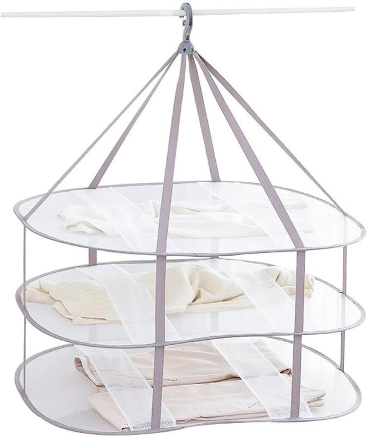 Looca 3-Tier Folded Mesh Clothes Hanging Dryer Sweater Drying Rack 30.3" L * 24.5" W*30.7" H - Image 1