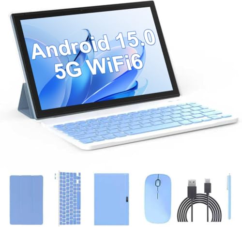 ZZB Tablet 2 in 1 Tablets 10 inch Android 15 Tablet Set with Keyboard Case Mouse Stylus Pen, 8GB+32GB Tablets 10.1" HD Touch Screen Tab, 2MP+8MP Dual Camera 6000mAh battery WiFi6 Bluetooth Tableta PC Blue - Image 1