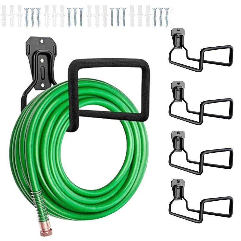DECOCLOUD 4 PCS Garden Hose Holder Wall Mount – Heavy Duty Rustproof Metal Hose Hook for Outdoor, Garage, Fence, Shed – Water Hose Hanger Rack with Screws & Anchors – Hose Organizer for Yard, Patio - Image 1