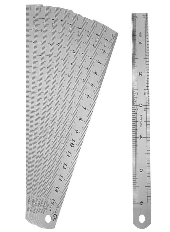 Miular 6 Inch Metal Ruler Set Stainless Steel Straight Edge Rules with Inch/Metric Scale, 10 Pack - Image 1