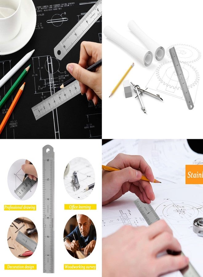 Miular 6 Inch Metal Ruler Set Stainless Steel Straight Edge Rules with Inch/Metric Scale, 10 Pack - Image 2