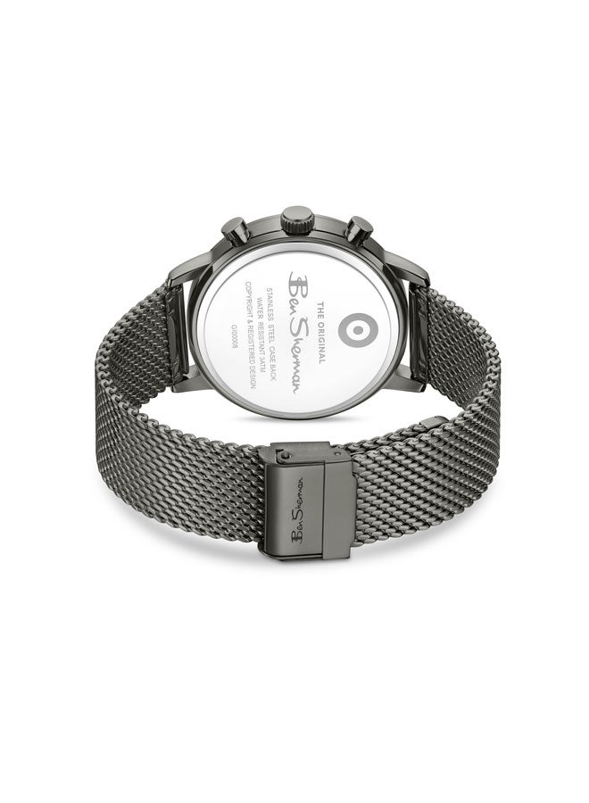 Ben Sherman Nottingham Blue Dial Gunmetal Stainless Steel Bracelet Chronograph Watch for Men, 44mm - Image 3