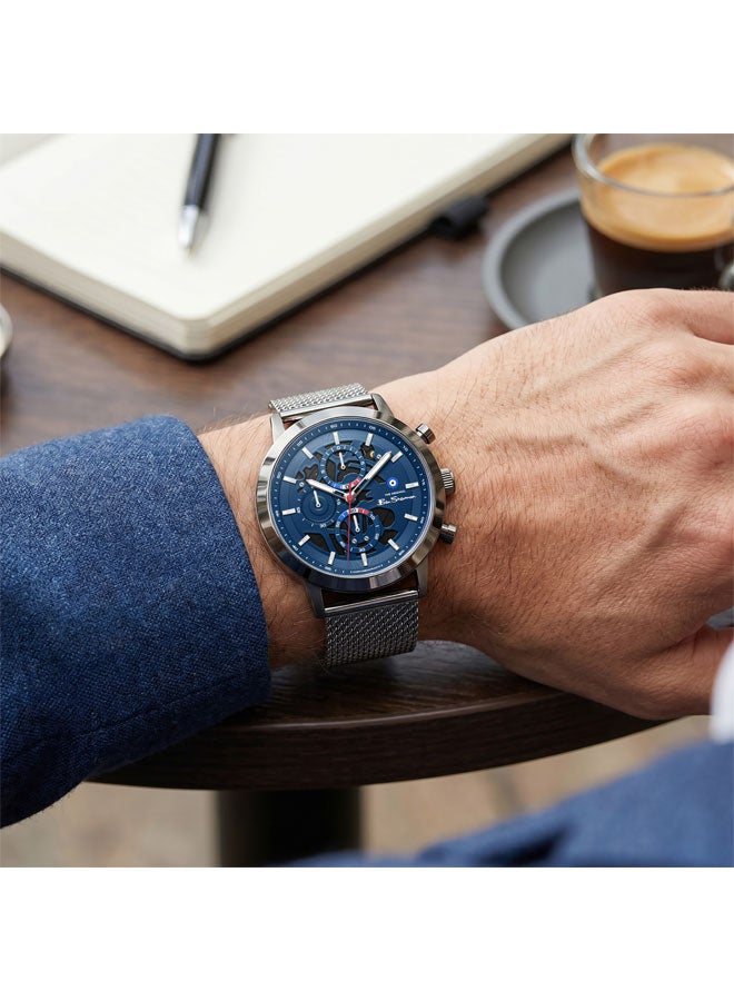 Ben Sherman Nottingham Blue Dial Gunmetal Stainless Steel Bracelet Chronograph Watch for Men, 44mm - Image 5