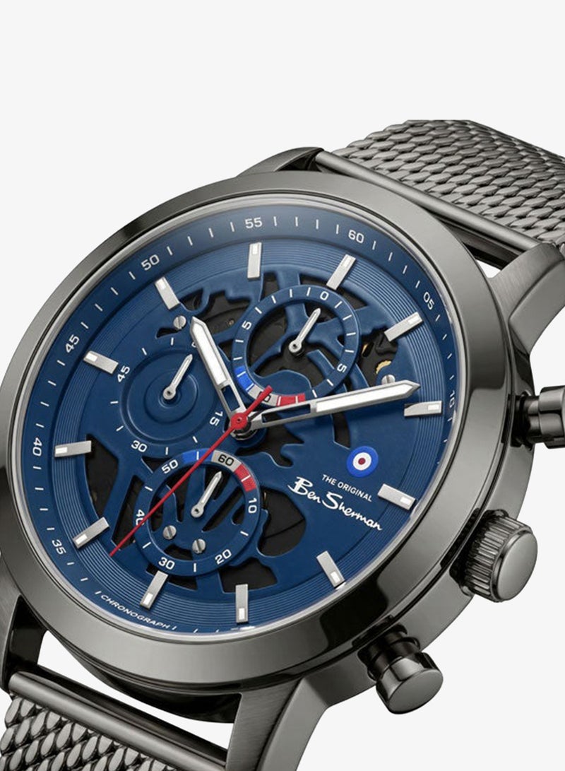 Ben Sherman Nottingham Blue Dial Gunmetal Stainless Steel Bracelet Chronograph Watch for Men, 44mm - Image 2