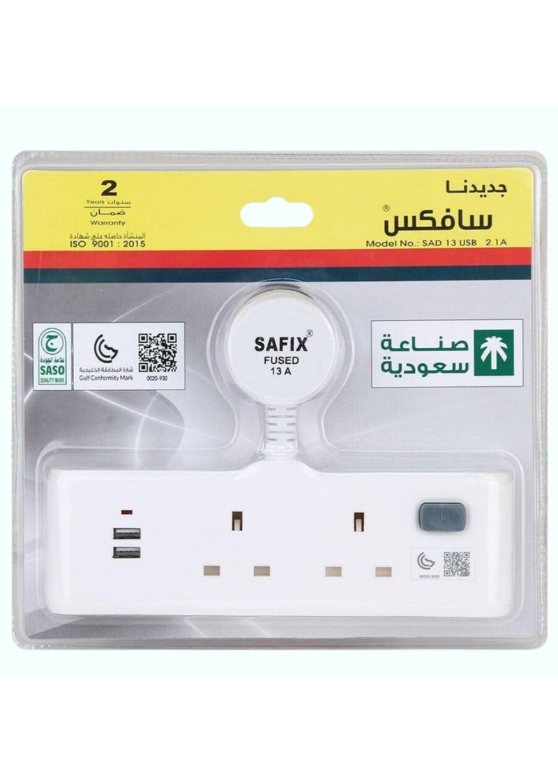 سافيكس موزع كهرباء سافكس متعدد الفتحات مع 2 منفذ USB للحائط للسفر والمكتب والمنزل – أبيض  - Image 3
