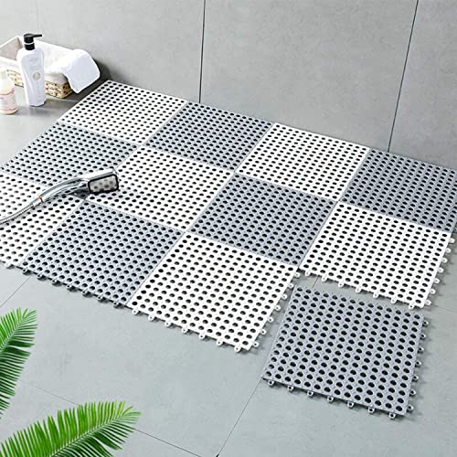 REDMART Interlocking Floor Tiles with Drain Holes Soft PVC Non Slip Shower Floor Mat Rubber Drainag Mat for Pool, Patio, Balcony, Kennel, Poultry, Dog (12) - Image 1