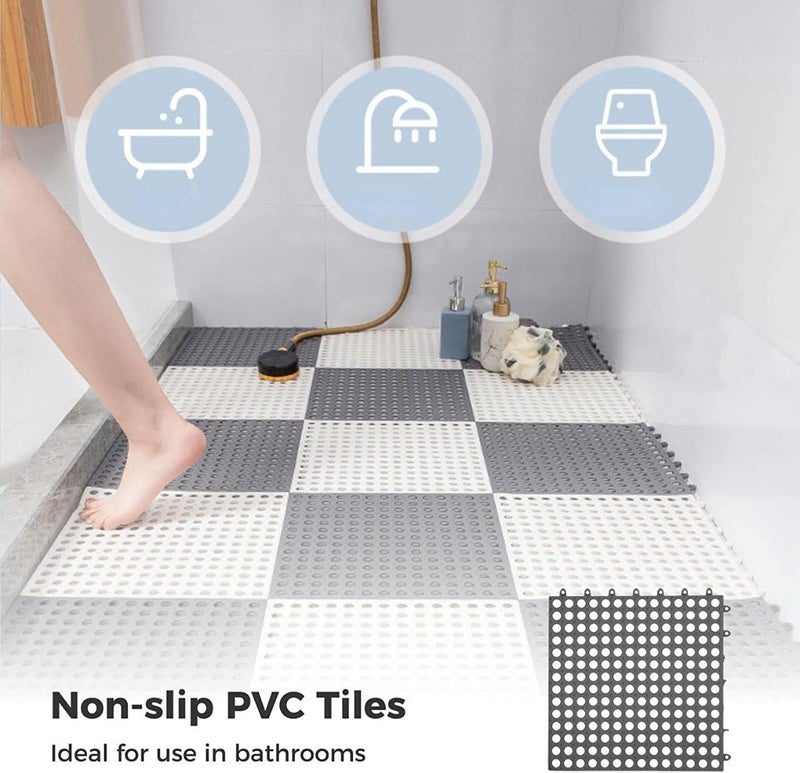 REDMART Interlocking Floor Tiles with Drain Holes Soft PVC Non Slip Shower Floor Mat Rubber Drainag Mat for Pool, Patio, Balcony, Kennel, Poultry, Dog (12) - Image 4