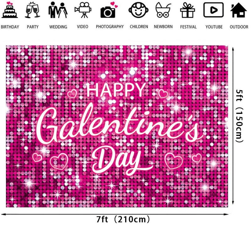 BUTEN Galentine's Day Backdrop Red Pink Glitter - Happy Galentines Banner Decor for Women Friends Party, Ladies Celebrating Photo Booth Background, Valentine's Wall Decorations (Pink, 7x5FT) - Image 3