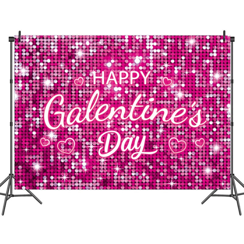 BUTEN Galentine's Day Backdrop Red Pink Glitter - Happy Galentines Banner Decor for Women Friends Party, Ladies Celebrating Photo Booth Background, Valentine's Wall Decorations (Pink, 7x5FT) - Image 2