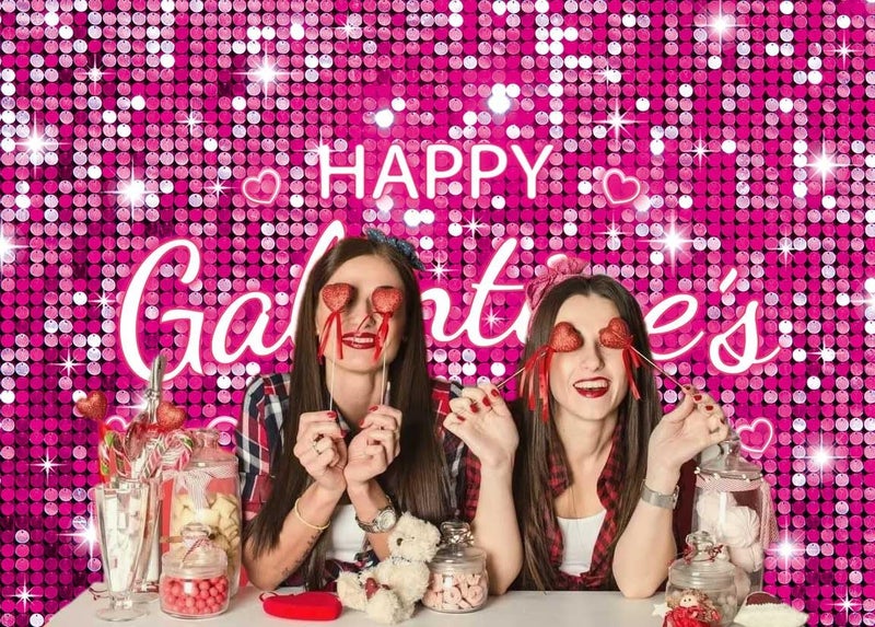 BUTEN Galentine's Day Backdrop Red Pink Glitter - Happy Galentines Banner Decor for Women Friends Party, Ladies Celebrating Photo Booth Background, Valentine's Wall Decorations (Pink, 7x5FT) - Image 4